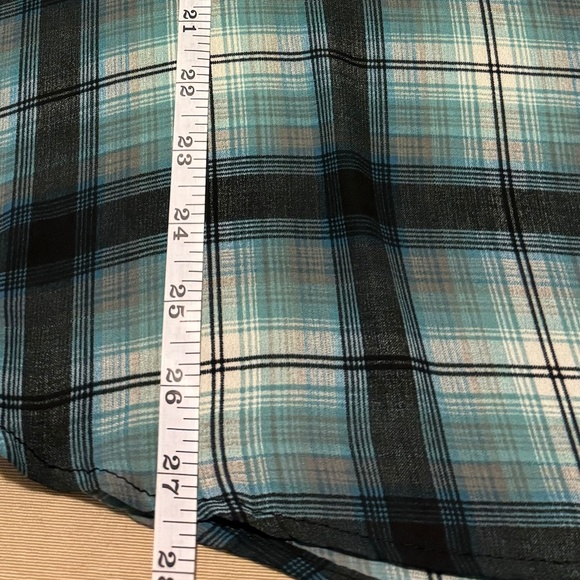 Torrid | Bluegreen and Black Plaid Studded Scoop Neck Top | Size 2 - Picture 4 of 10